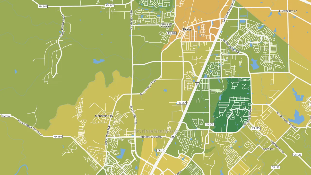 Mountain City, TX Map of Vehicle Theft Rates