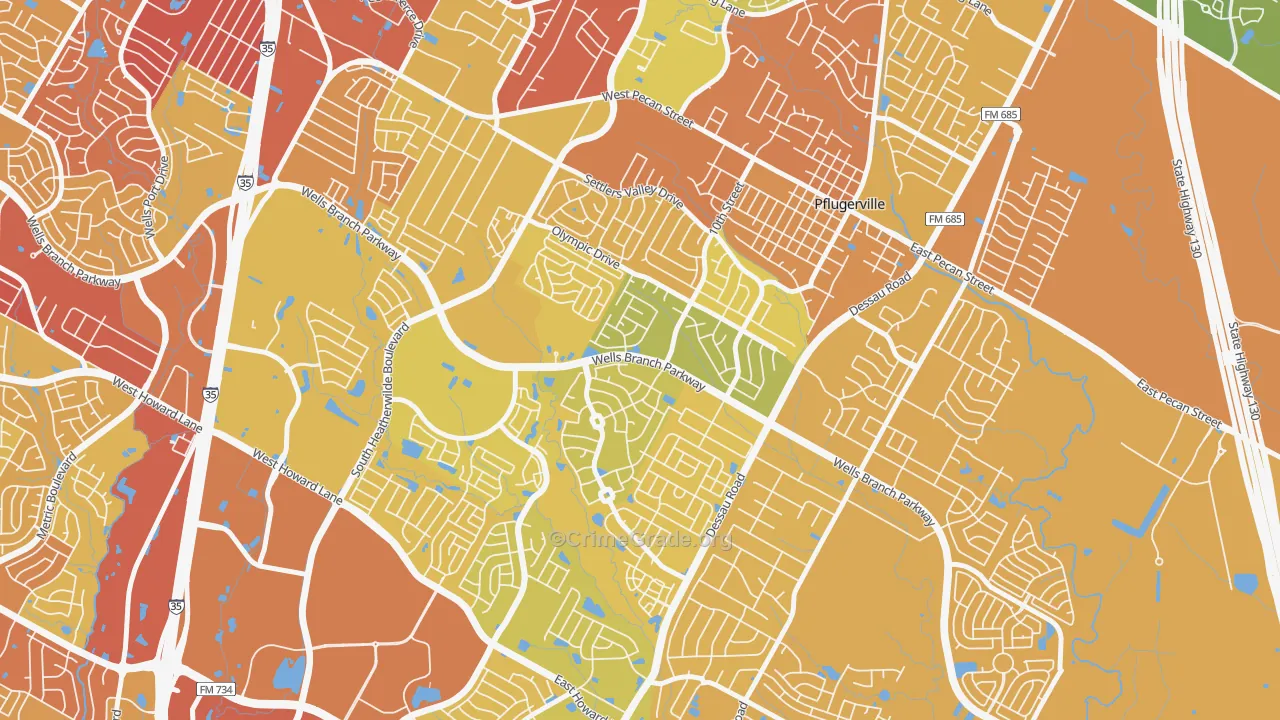 Mountain Creek, Pflugerville, TX Map of Vehicle Theft Rates