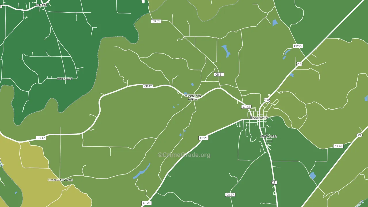 Mountain Grove, AL Map of Vehicle Theft Rates