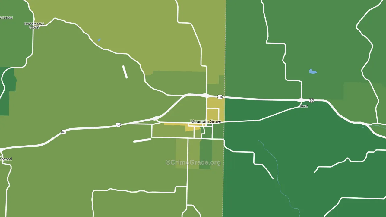 Mountain Grove, MO Map of Vehicle Theft Rates