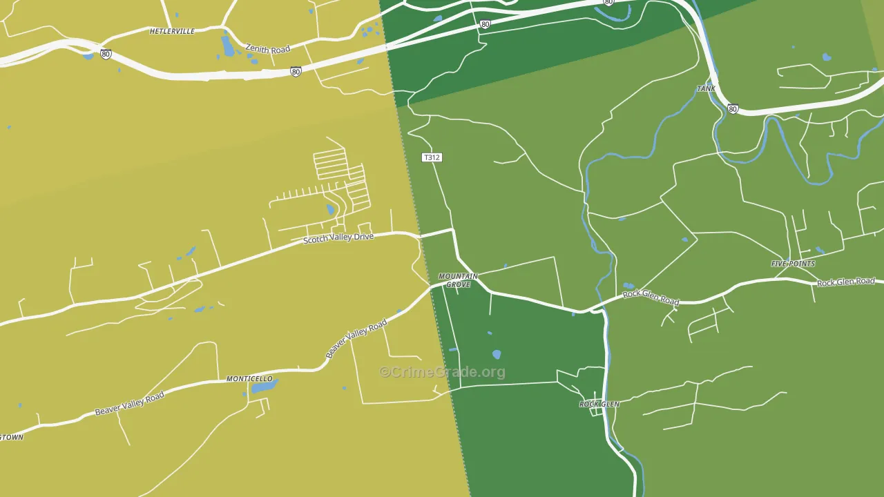 Mountain Grove, PA Map of Vehicle Theft Rates