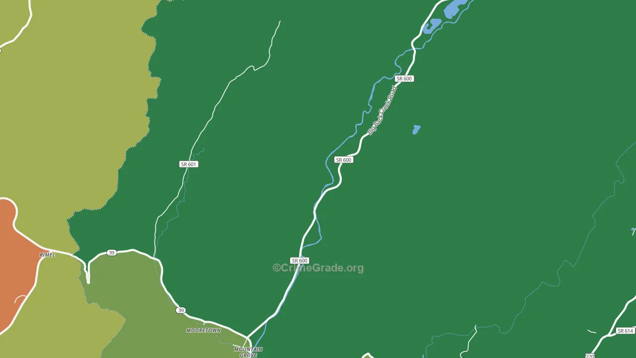 Mountain Grove, VA Map of Vehicle Theft Rates