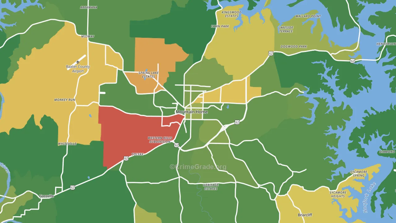 Mountain Home, AR Map of Vehicle Theft Rates