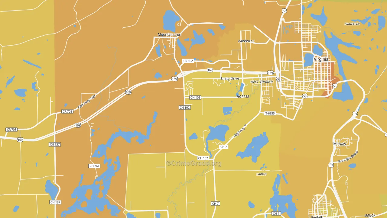 Mountain Iron, MN Map of Vehicle Theft Rates