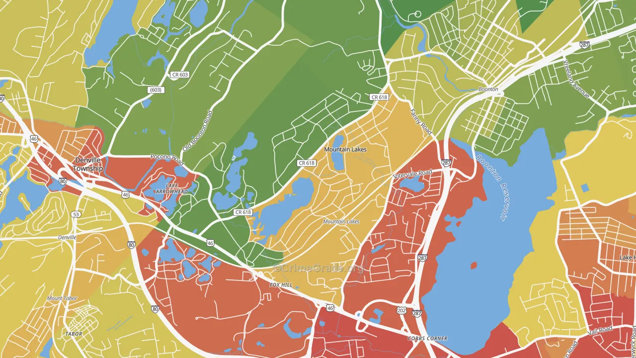 Mountain Lakes, NJ Map of Vehicle Theft Rates