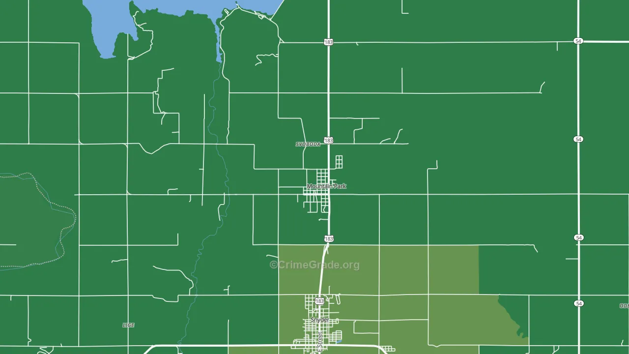 Mountain Park, OK Map of Vehicle Theft Rates