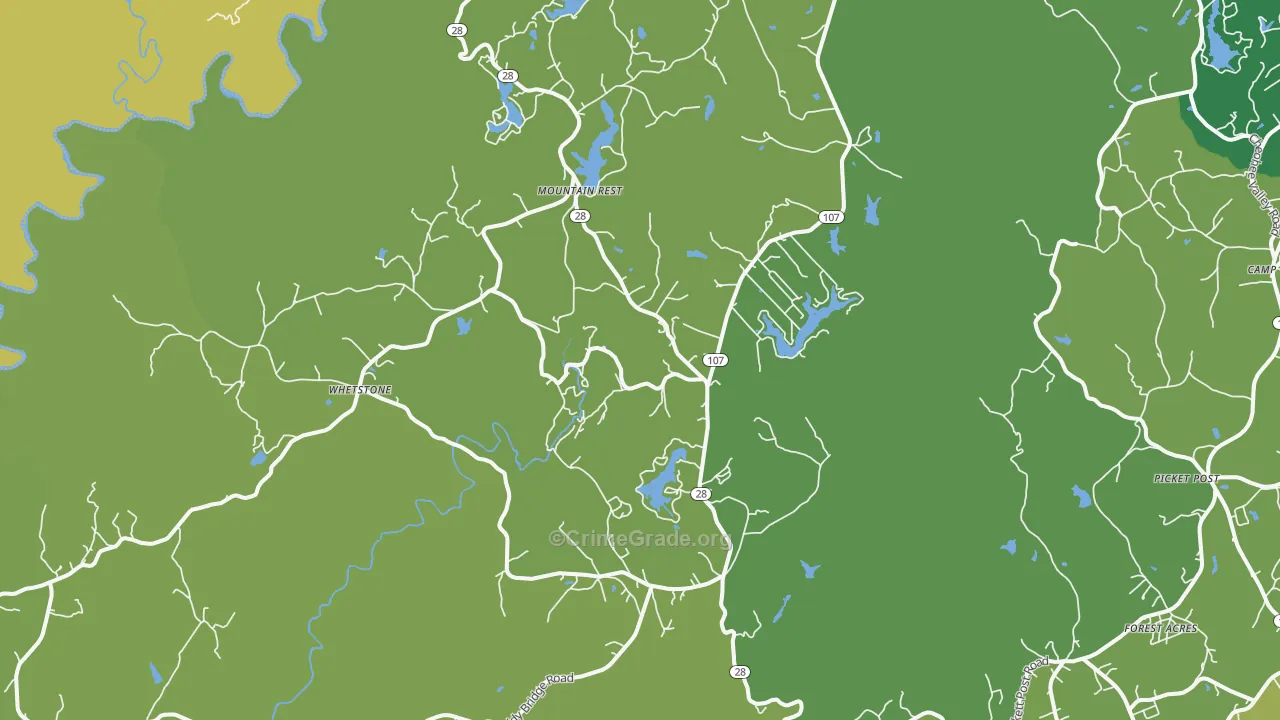 Mountain Rest, SC Map of Vehicle Theft Rates