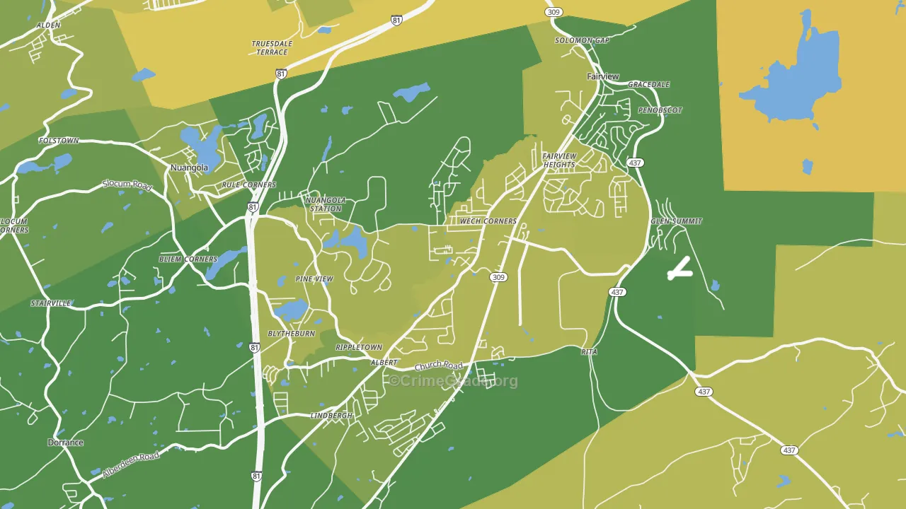 Mountain Top, PA Map of Vehicle Theft Rates