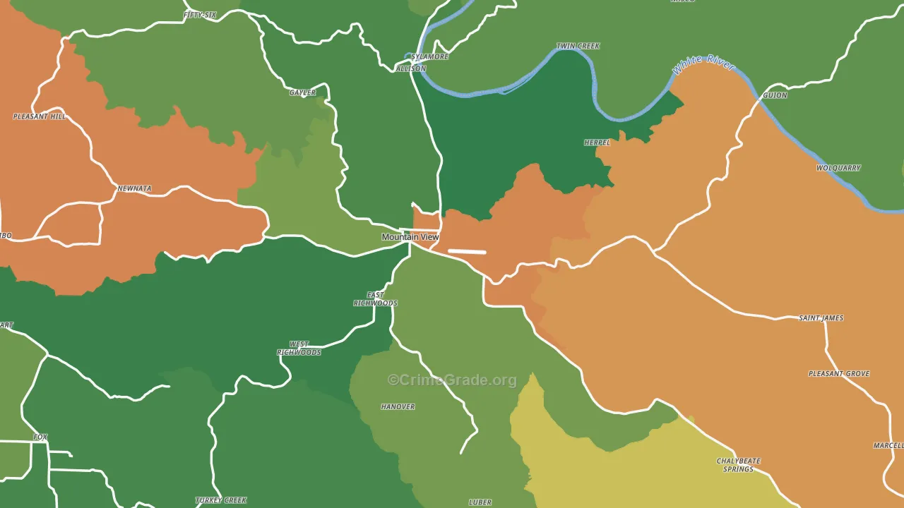 Mountain View, AR Map of Vehicle Theft Rates