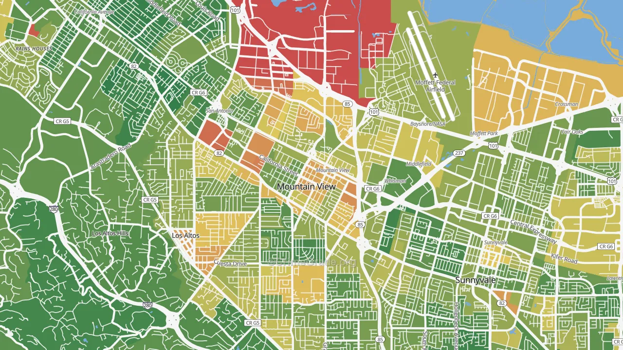 Mountain View, CA Map of Vehicle Theft Rates