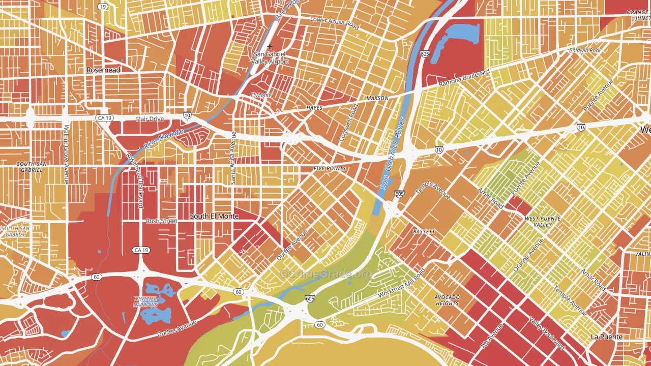 Mountain View, El Monte, CA Map of Vehicle Theft Rates