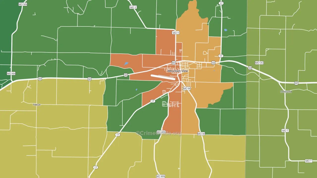 Mountain View, MO Map of Vehicle Theft Rates