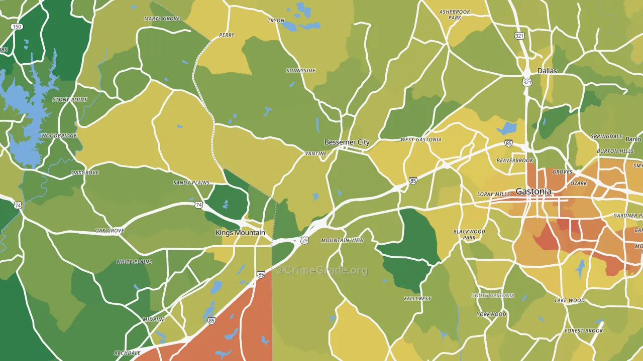 Mountain View, NC Map of Vehicle Theft Rates