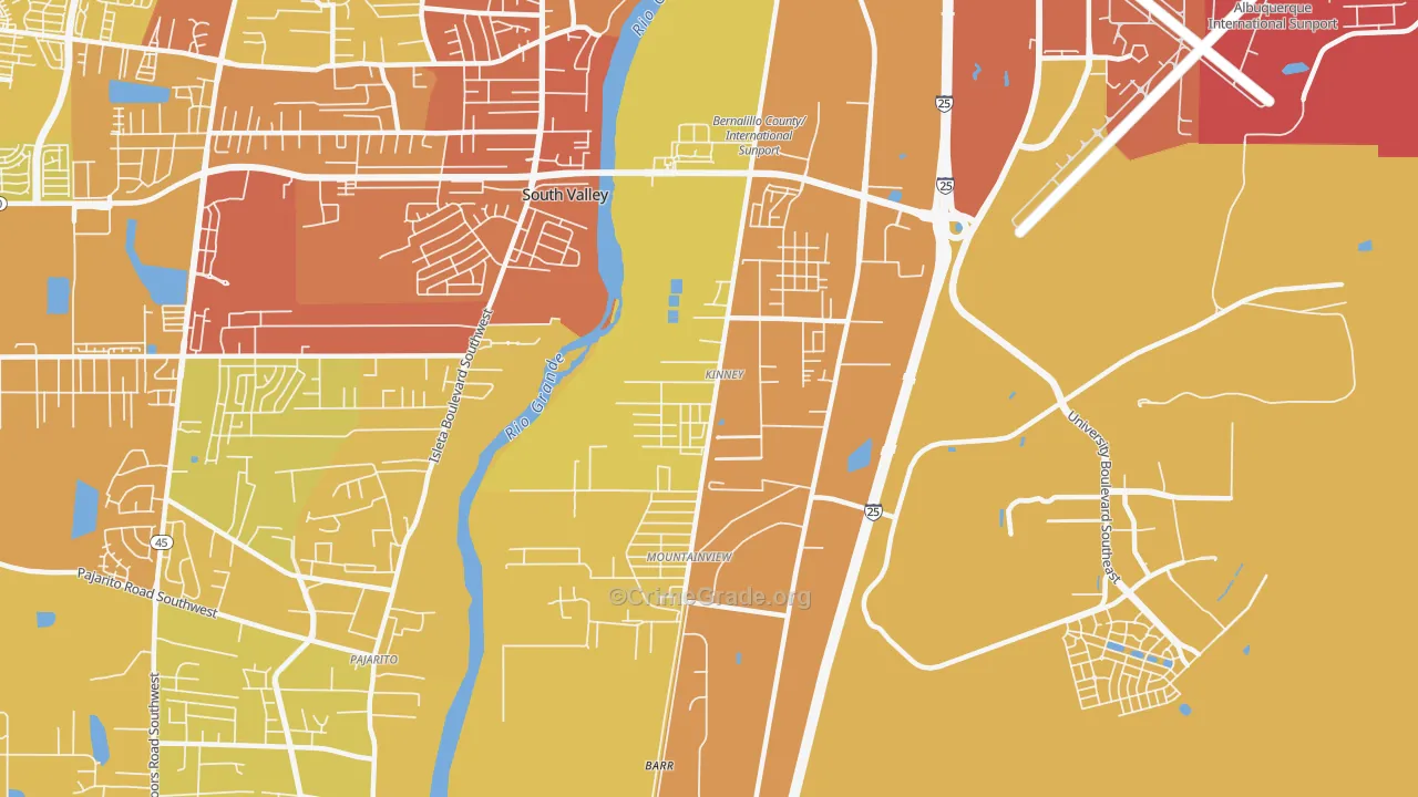 Mountain View, South Valley, NM Map of Vehicle Theft Rates