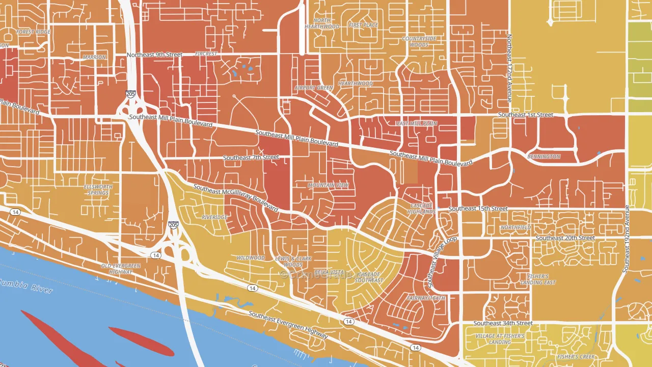 Mountain View, Vancouver, WA Map of Vehicle Theft Rates