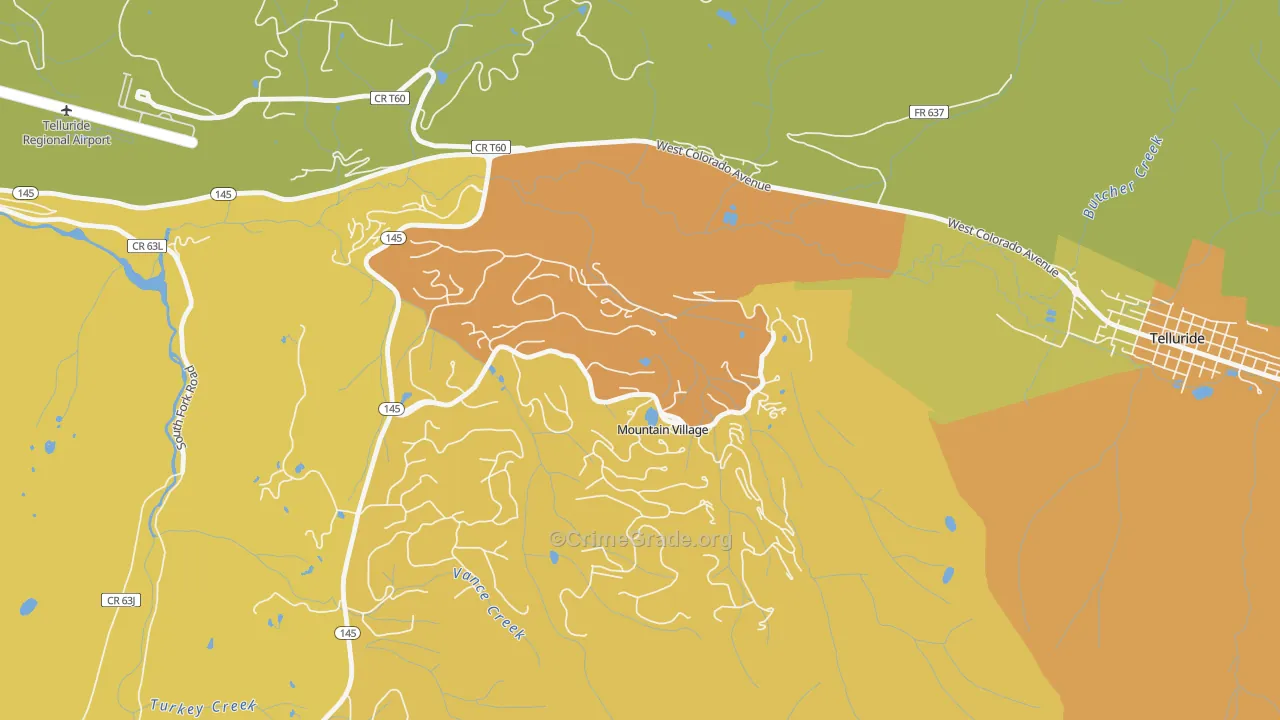 Mountain Village, CO Map of Vehicle Theft Rates
