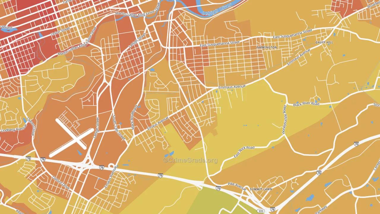 Mountainville, Allentown, PA Map of Vehicle Theft Rates