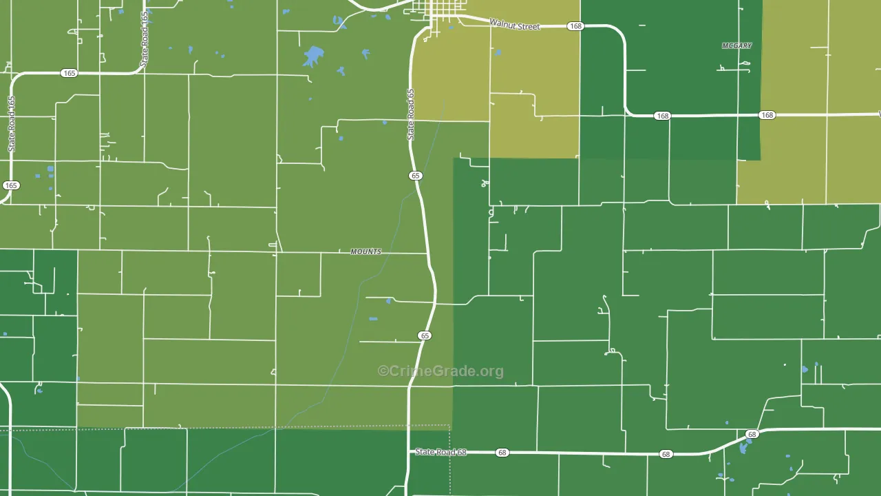 Mounts, IN Map of Vehicle Theft Rates