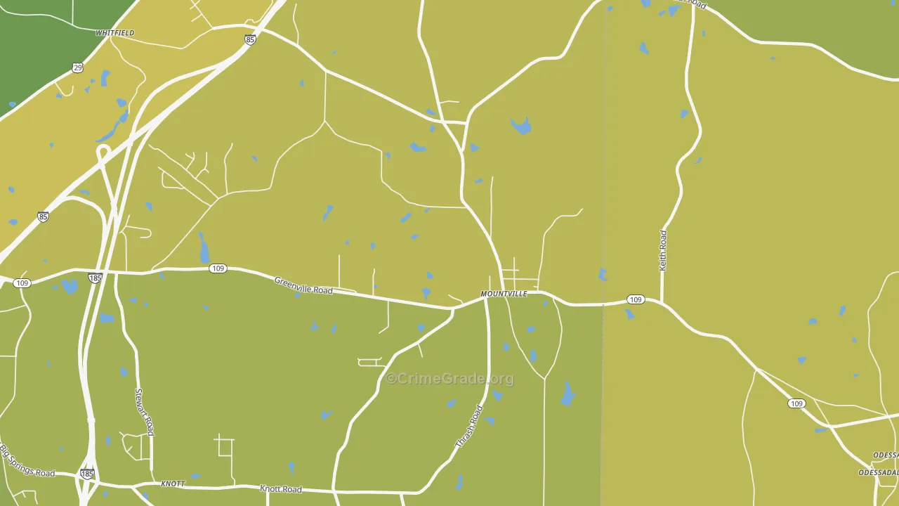 Mountville, GA Map of Vehicle Theft Rates