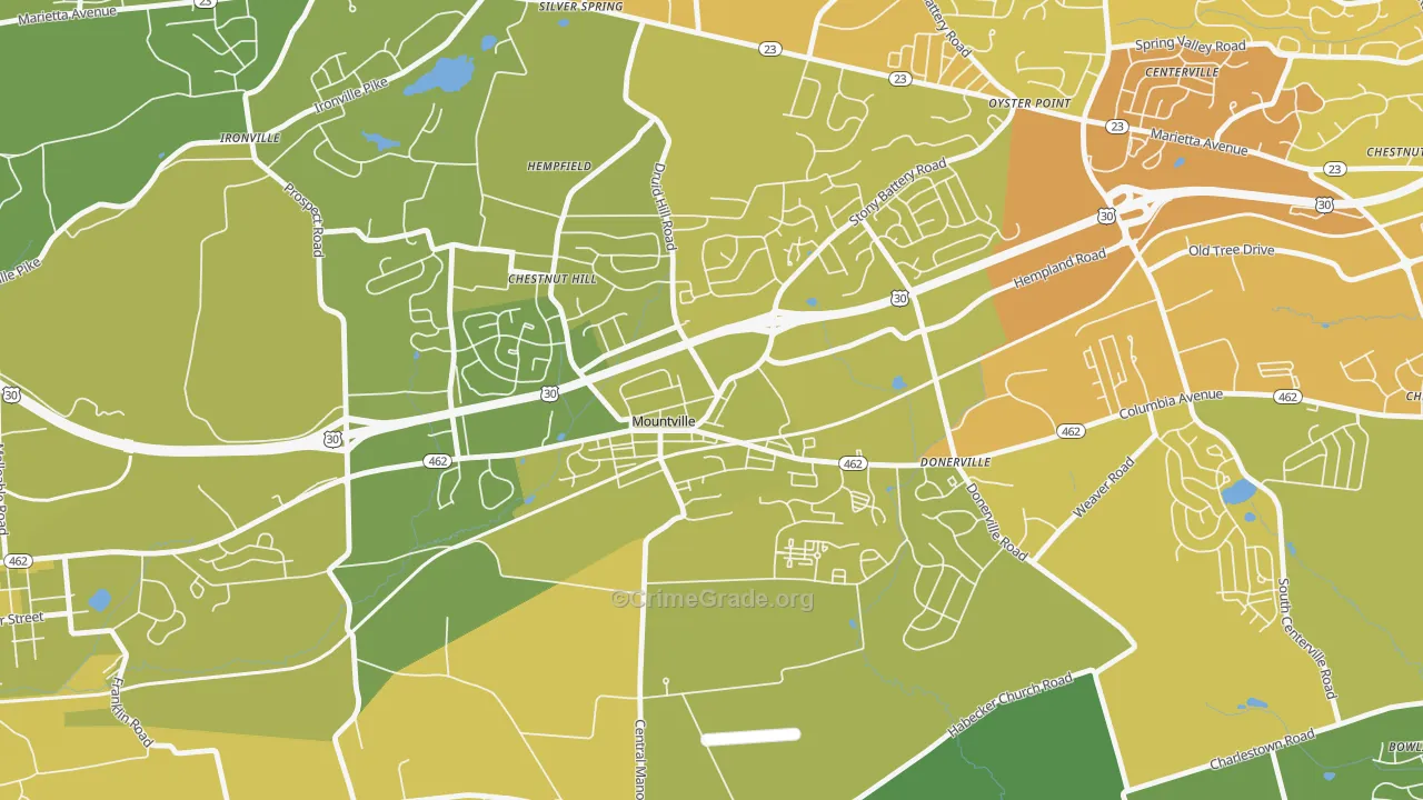 Mountville, PA Map of Vehicle Theft Rates