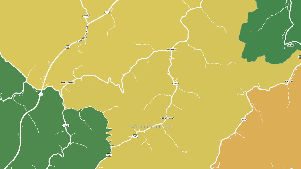 Mousie, KY Map of Vehicle Theft Rates