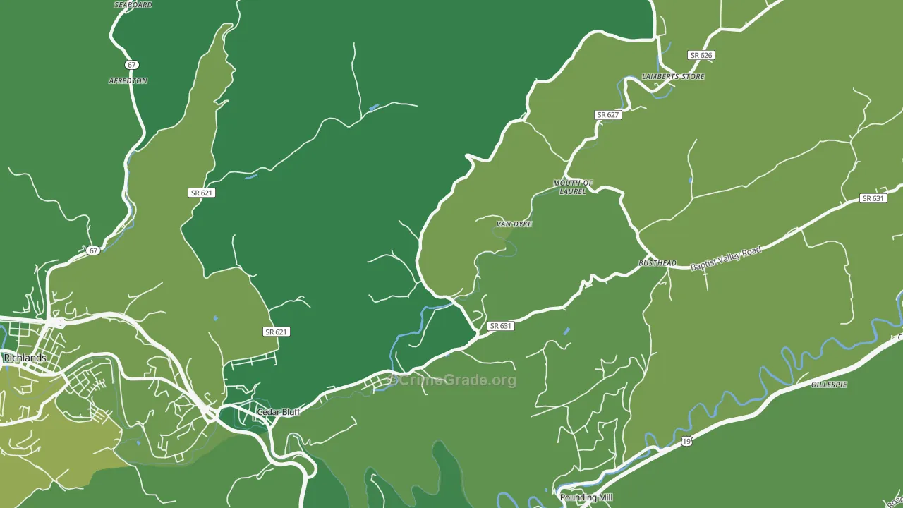 Mouth of Laurel, VA Map of Vehicle Theft Rates