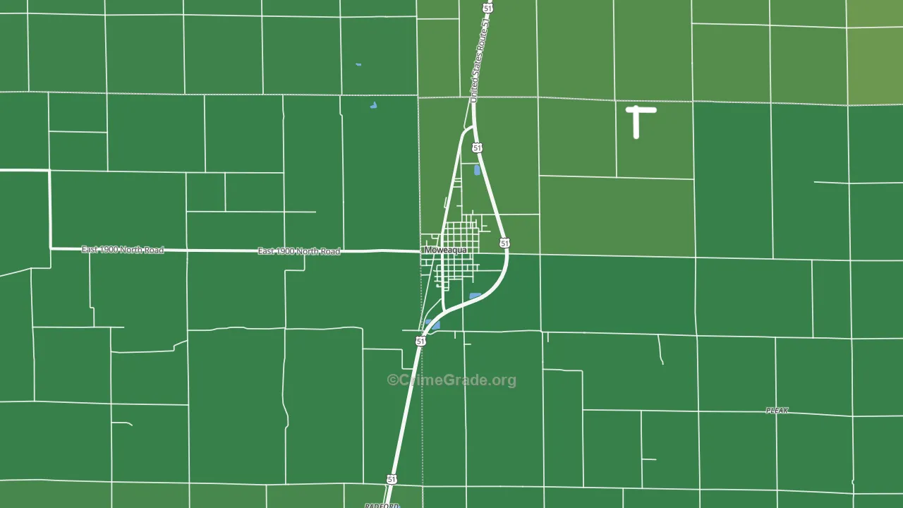 Moweaqua, IL Map of Vehicle Theft Rates