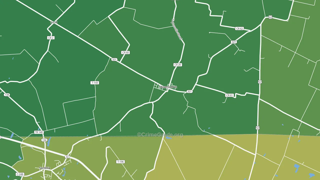 Mowrystown, OH Map of Vehicle Theft Rates