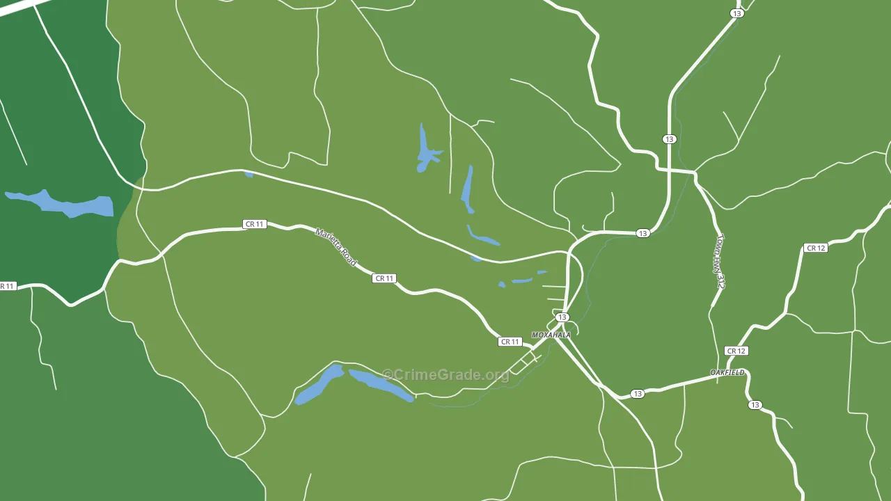 Moxahala, OH Map of Vehicle Theft Rates