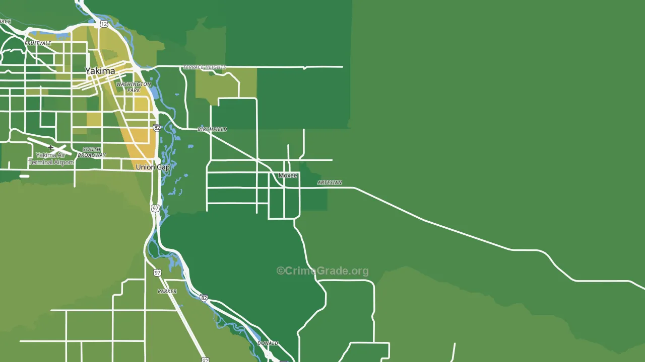 Moxee, WA Map of Vehicle Theft Rates