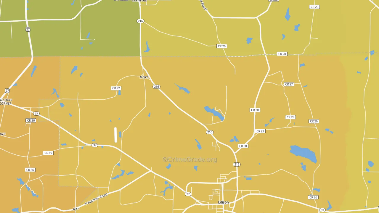 Moye, GA Map of Vehicle Theft Rates