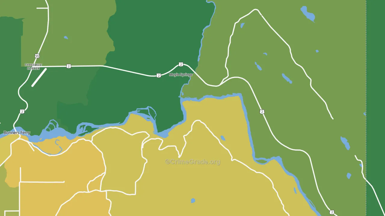 Moyie Springs, ID Map of Vehicle Theft Rates