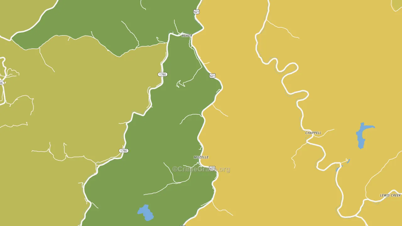 Mozelle, KY Map of Vehicle Theft Rates