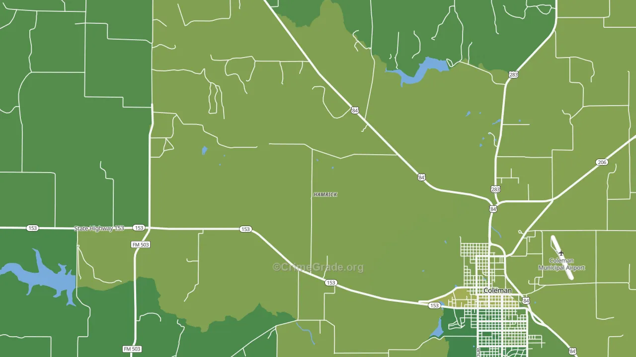 Mozelle, TX Map of Vehicle Theft Rates