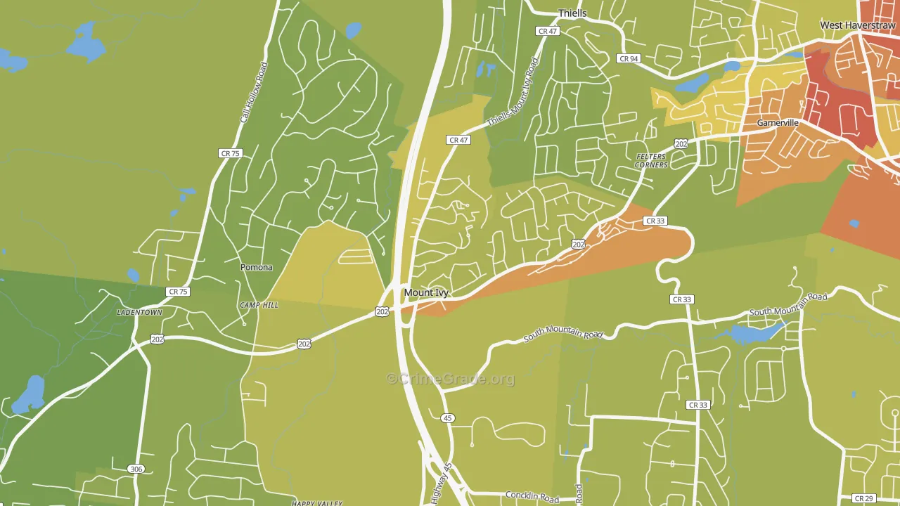 Mt Ivy, Pomona, NY Map of Vehicle Theft Rates
