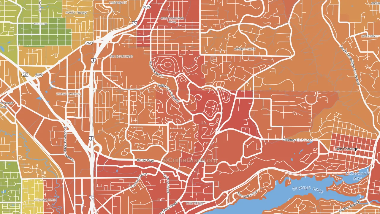 Mt. Park, Lake Oswego, OR Map of Vehicle Theft Rates