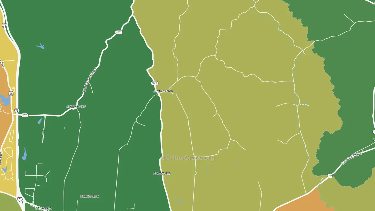 Muddy Ford, KY Map of Vehicle Theft Rates