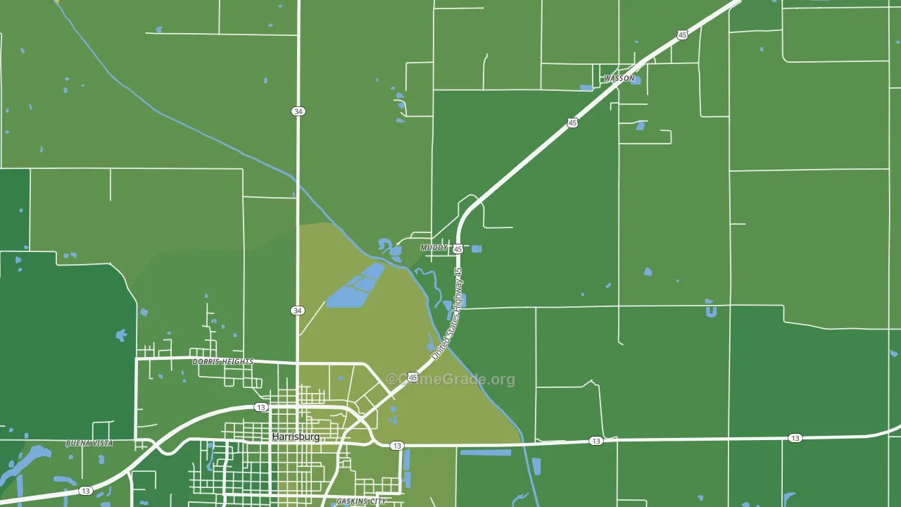 Muddy, IL Map of Vehicle Theft Rates
