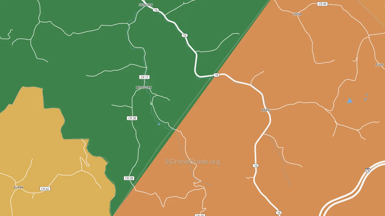 Mudfork, WV Map of Vehicle Theft Rates