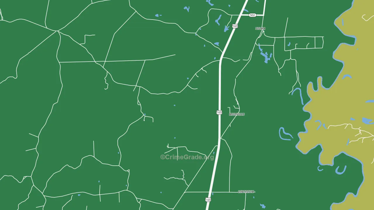 Mudville, LA Map of Vehicle Theft Rates
