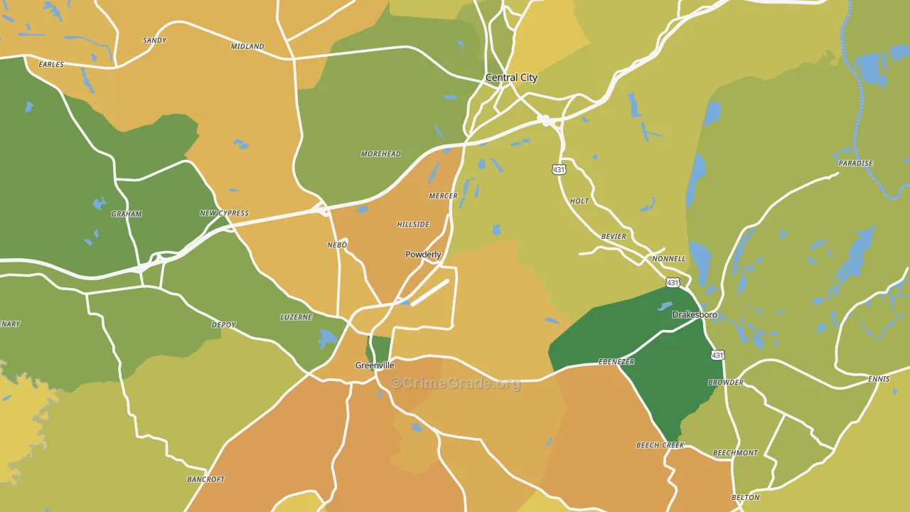 Muhlenberg County, KY Map of Vehicle Theft Rates