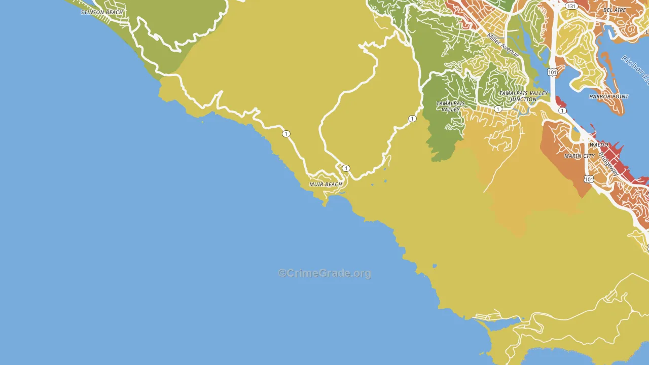 Muir Beach, CA Map of Vehicle Theft Rates