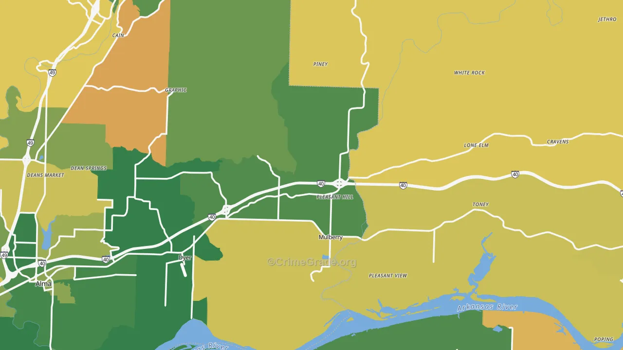 Mulberry, AR Map of Vehicle Theft Rates