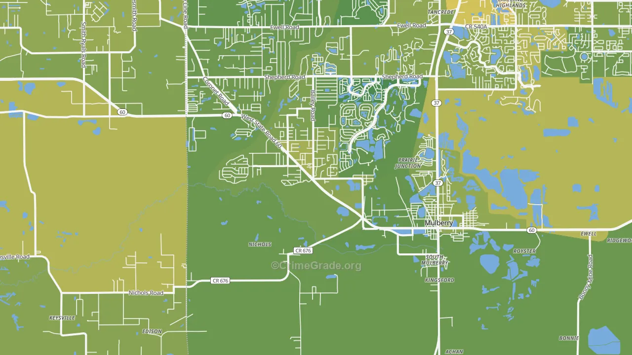Mulberry, FL Map of Vehicle Theft Rates