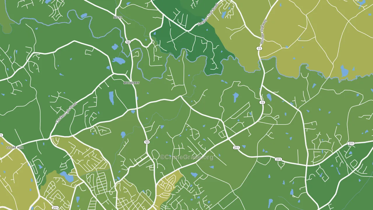 Mulberry, GA Map of Vehicle Theft Rates