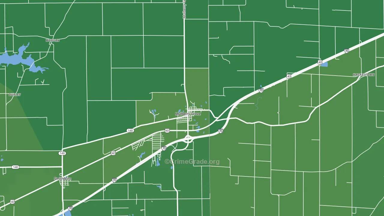 Mulberry Grove, IL Map of Vehicle Theft Rates
