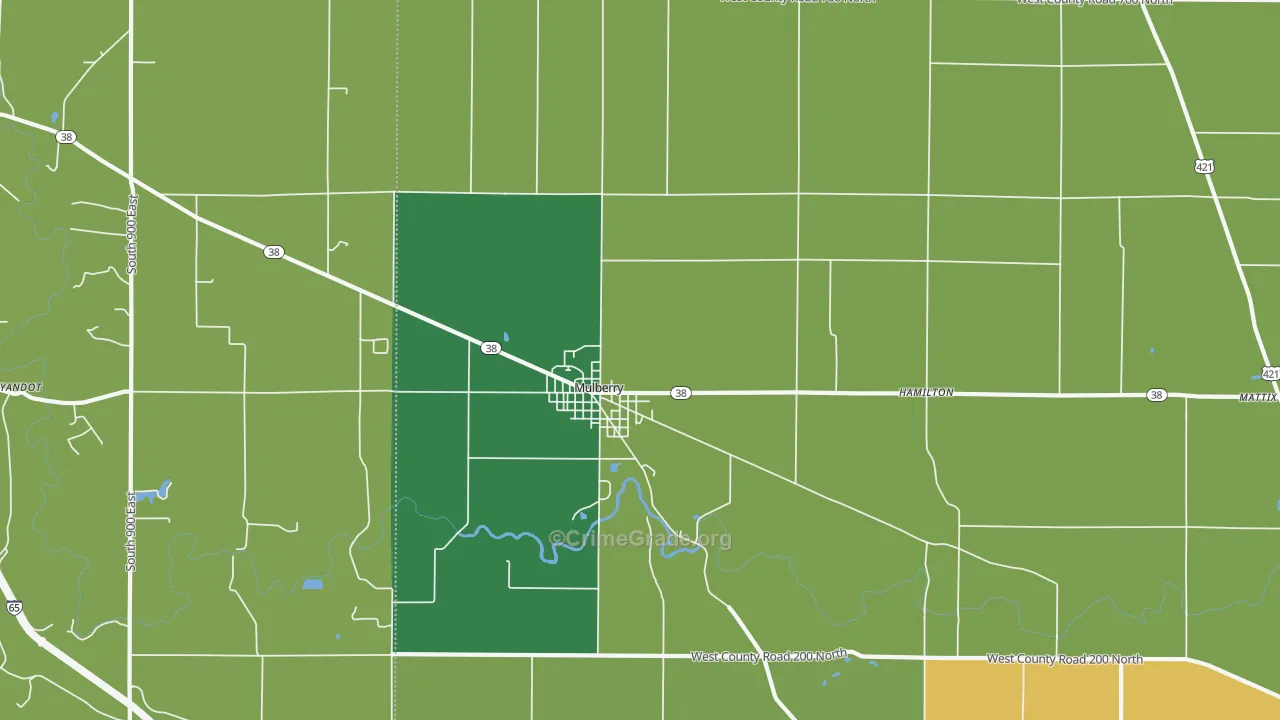Mulberry, IN Map of Vehicle Theft Rates