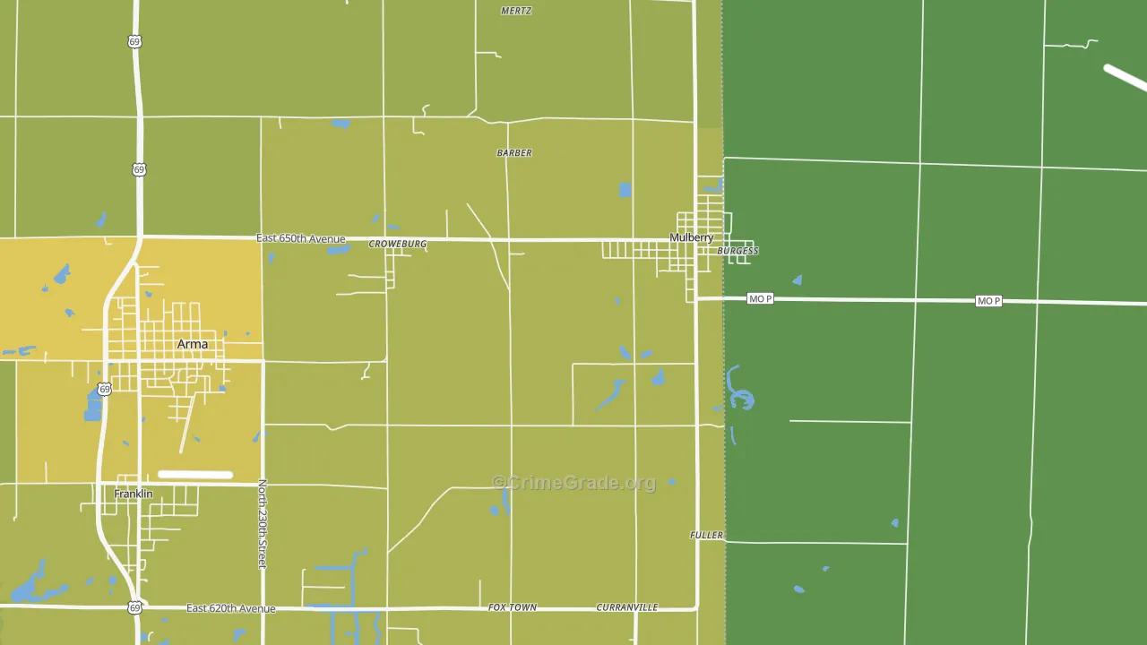 Mulberry, KS Map of Vehicle Theft Rates