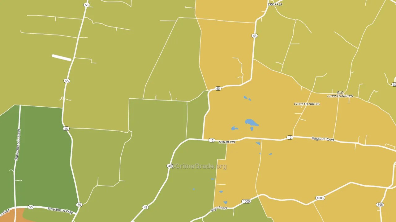 Mulberry, KY Map of Vehicle Theft Rates