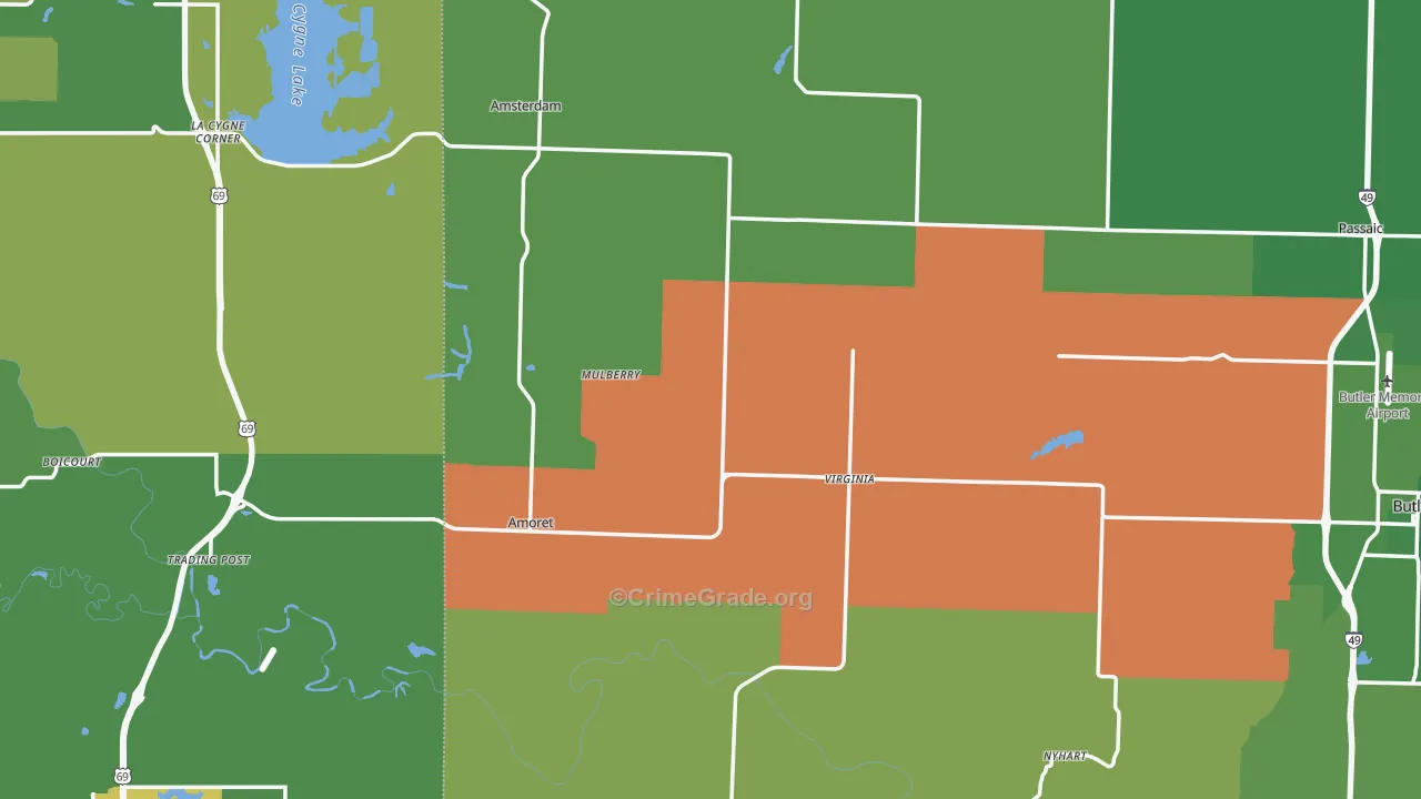 Mulberry, MO Map of Vehicle Theft Rates
